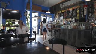 Touching a Hot Booty Latina Waitress While She Attends Customers