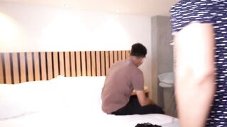 Skinny stepson fulfills his fantasy with his big-bottomed stepmother after the hotel made a mistake with his room