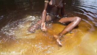 Journalist came to film an African tribe ended up getting his cock ridden by a horny ebony village girl in the water