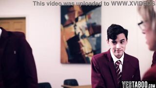 Horny students gangbang huge tits BBW mature teacher in classroom